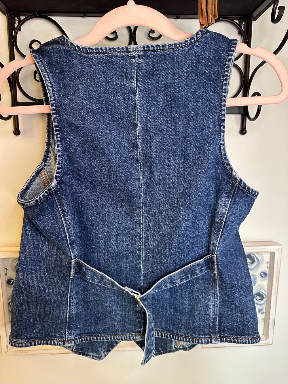 Express Dark Blue Denim Gold Button-Front Vest NWT - Picture 5 of 5